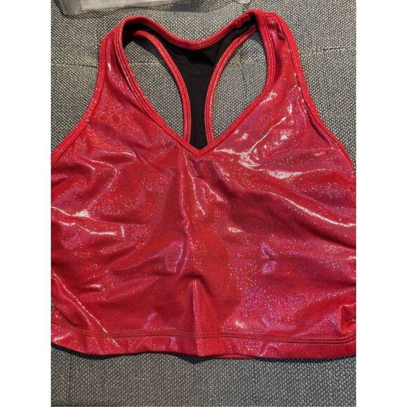 ACBikinis NWT Metallic Racerback Cropped Tank Sports Bra in Red Size Medium - Picture 6 of 10
